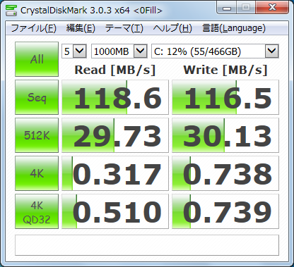 日立GST HDS721050CLA362 DESKSTAR 500GB 0S02600 HDD CrystalDiskMark Read/Write 0Fill 2011年