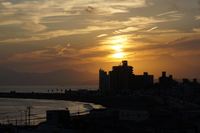 夕焼けの富士山